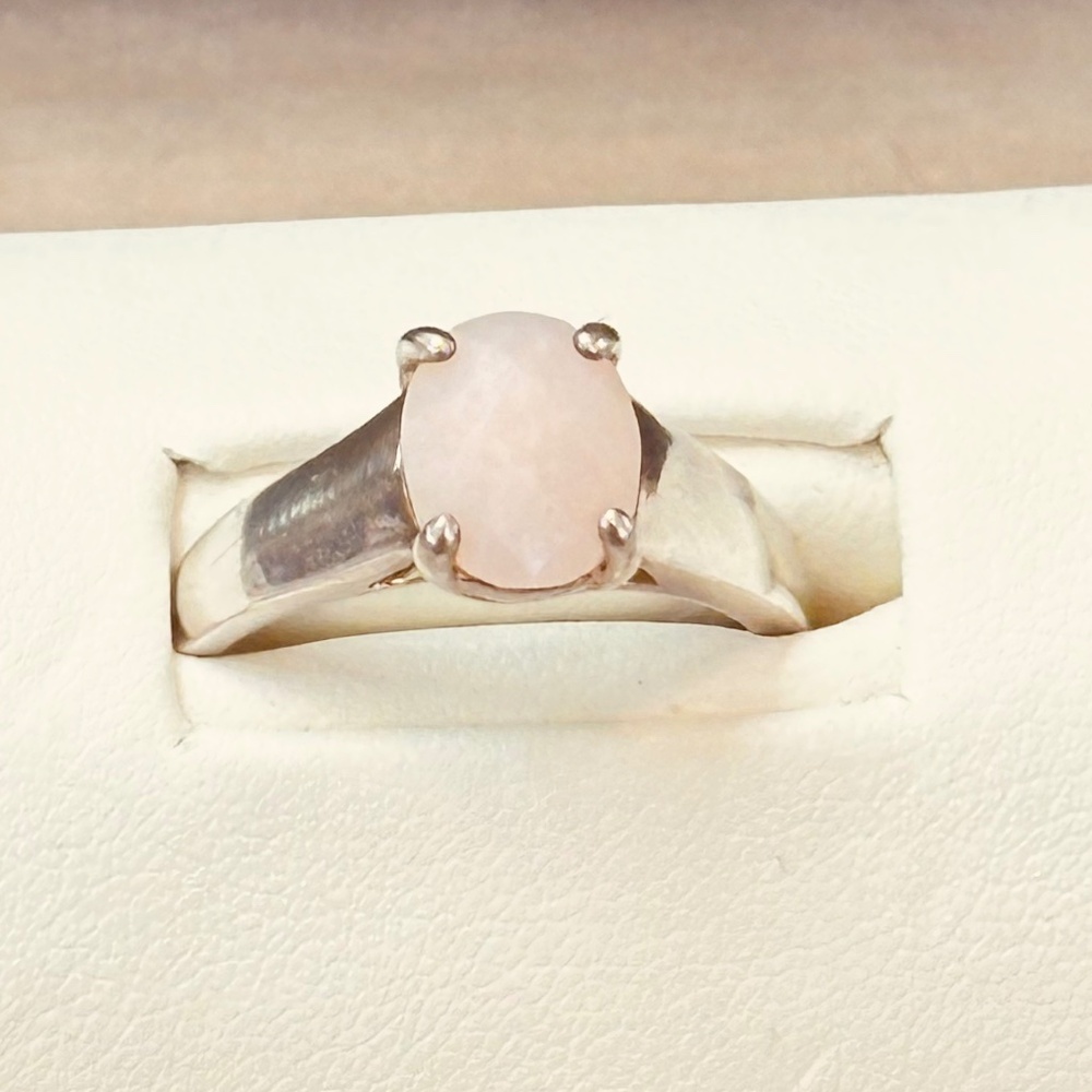 925 Sterling Silver Faceted Oval Rose Quartz Ring Wide Band Vintage - Picture 2 of 14